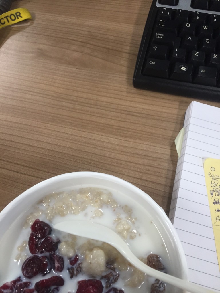 porridge at my desk 